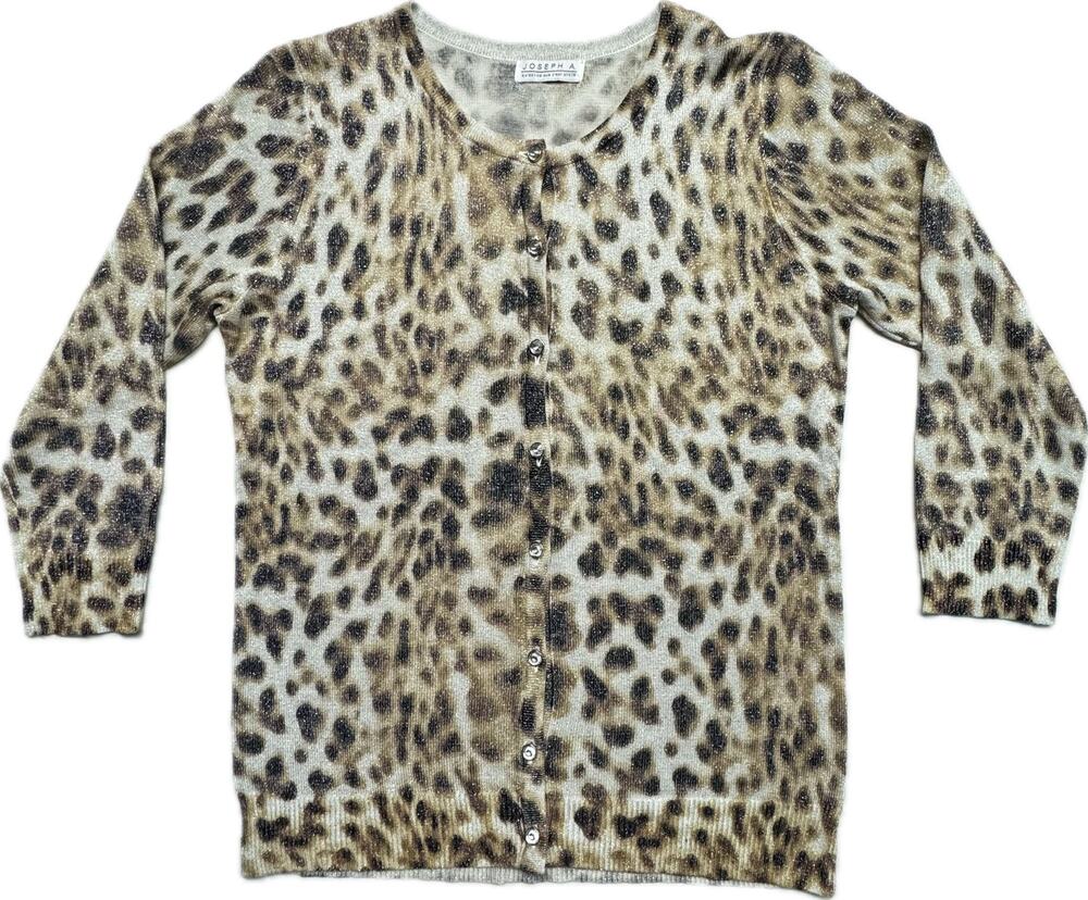 Joseph A Boho Metallic Animal Print Cardigan Women No Size Tag Ivory Brown Black